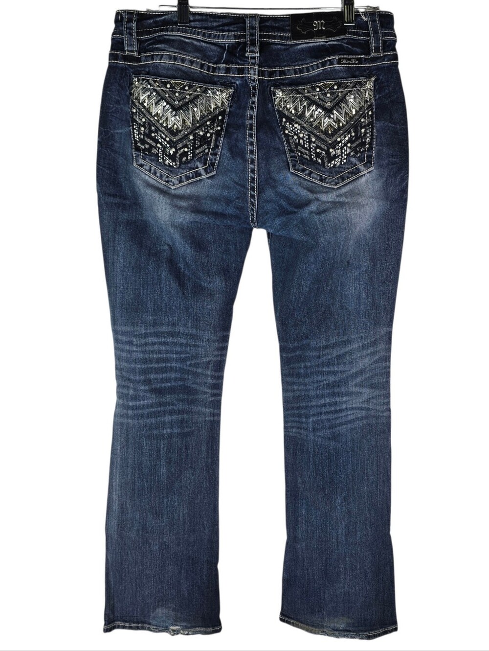 Miss Me Womens Size 33 Mid Rise Boot Bling Rhinestone Jeans Medium Wash